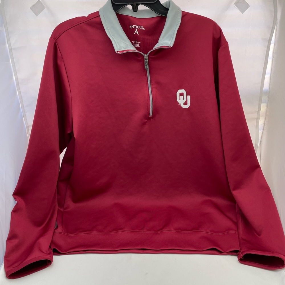 Oklahoma University OU Sooners 1/4 Zip Pullover Red Embroidered Antiqua Men's L